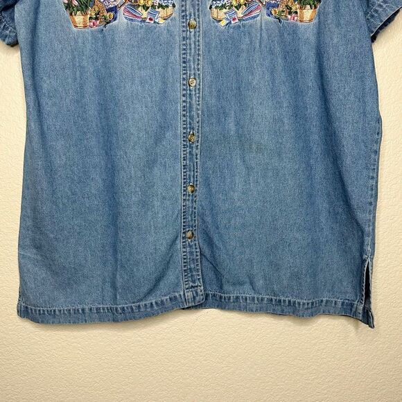 Bobbie Brooks Vintage Blue Denim Embroidered Button Down Shirt - Picture 4 of 11
